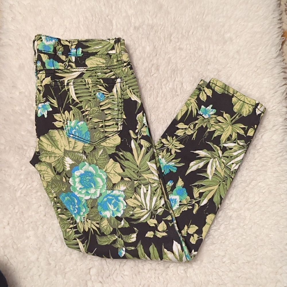 Bongo Women's Jeans Palm Leaf Pattern Black Green‎ Vintage Denim Size 1